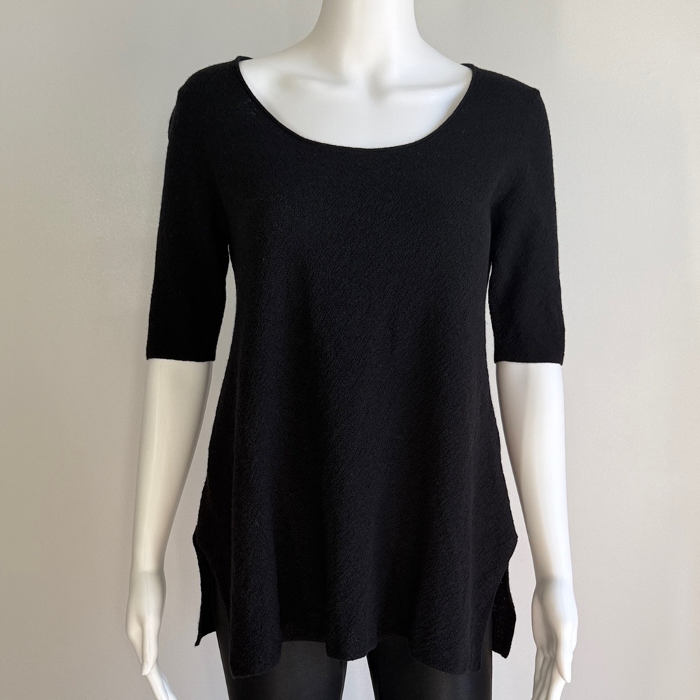 Eileen Fisher Textured Wool Knit Tunic Top in Black – XS